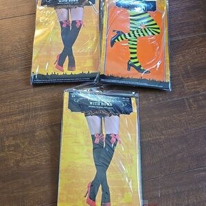 Thigh High Stockings with Bows Bundle With Wicked Green And Black Tights - 3 Pk
